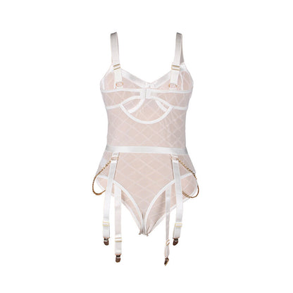 SUBBLIME - 954291 BODY WITH CHAINS + GARTER BELT WHITE L/XL - 1