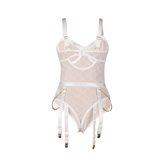 SUBBLIME - 954291 BODY WITH CHAINS + GARTER BELT WHITE L/XL - 1