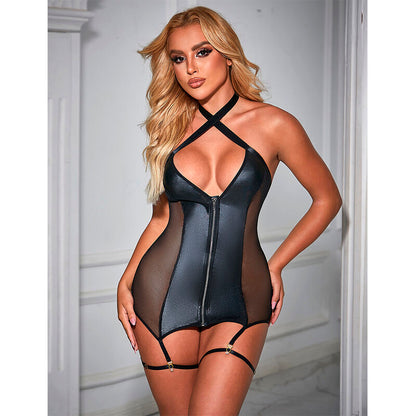 SUBBLIME - 954444 SEXY MESH DRESS LEATHER BLACK S/M - 7