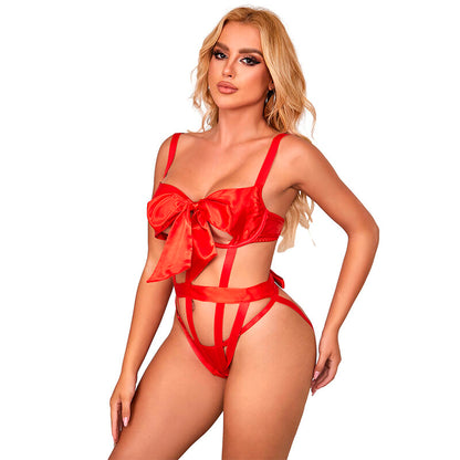 SUBBLIME - 954475 SEXY PERFORATED BODYSUIT WITH RED BOW L/XL