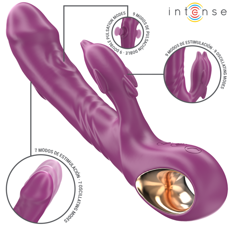 INTENSE - HALLE MULTIFUNCTION VIBRATOR WITH DOLPHIN STIMULATING TONGUE PURPLE - 4