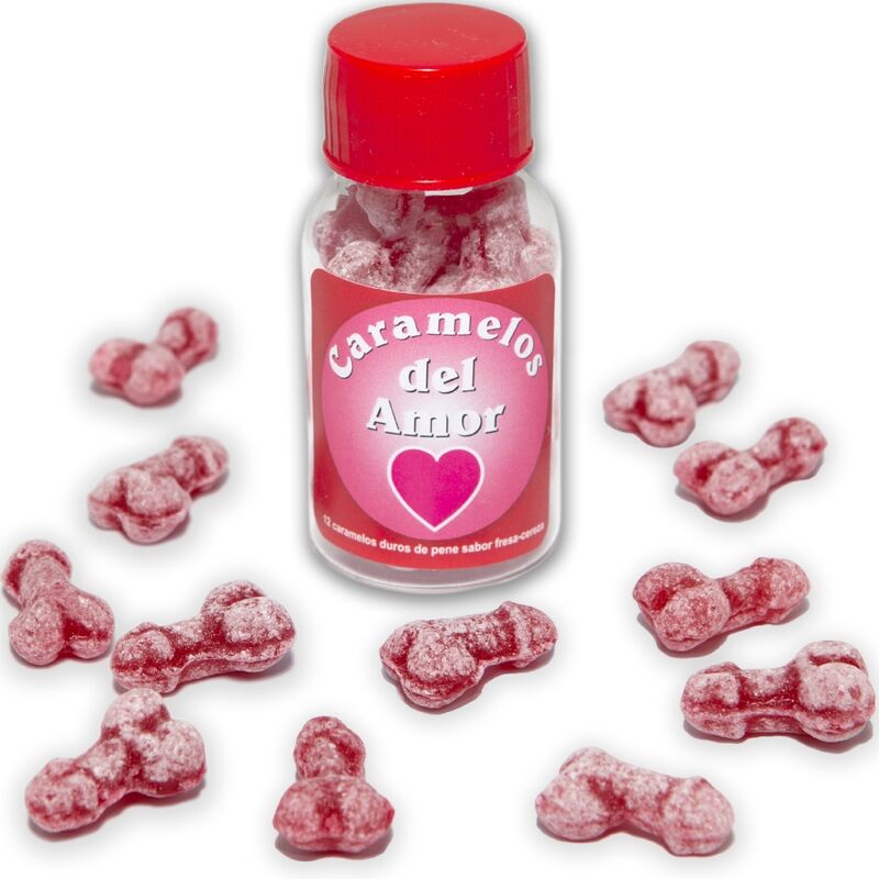 DIABLO PICANTE - 12 PENIS-SHAPED LOVE CANDIES STRAWBERRY/CHERRY - 1