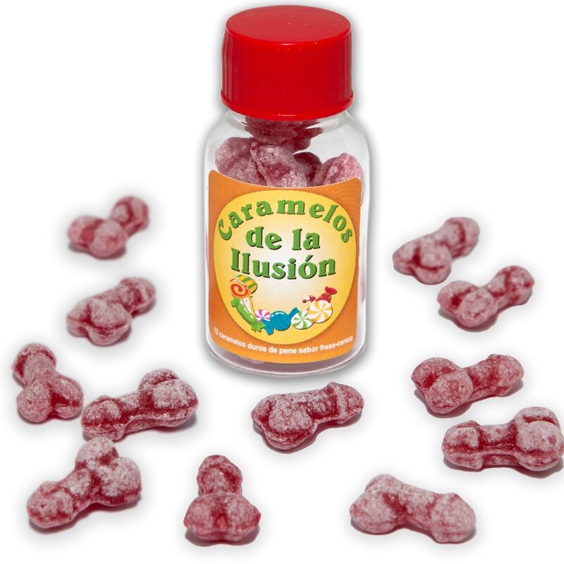 DIABLO PICANTE - 12 PENIS-SHAPED ILLUSION CANDIES STRAWBERRY/CHERRY - 1
