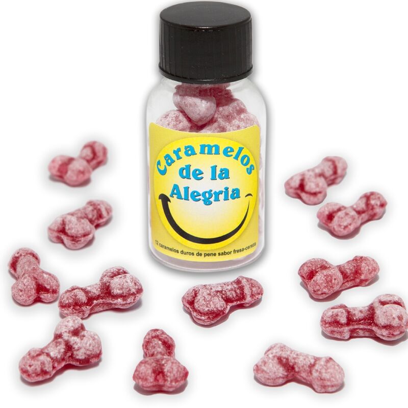 DIABLO PICANTE - 12 PENIS-SHAPED JOY CANDIES STRAWBERRY/CHERRY - 1
