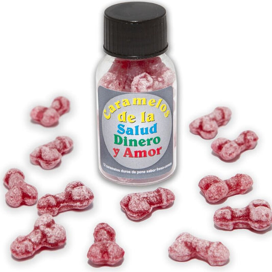 DIABLO PICANTE - 12 HEALTH-MONEY-LOVE CANDIES PENIS SHAPE STRAWBERRY/CHERRY - 1