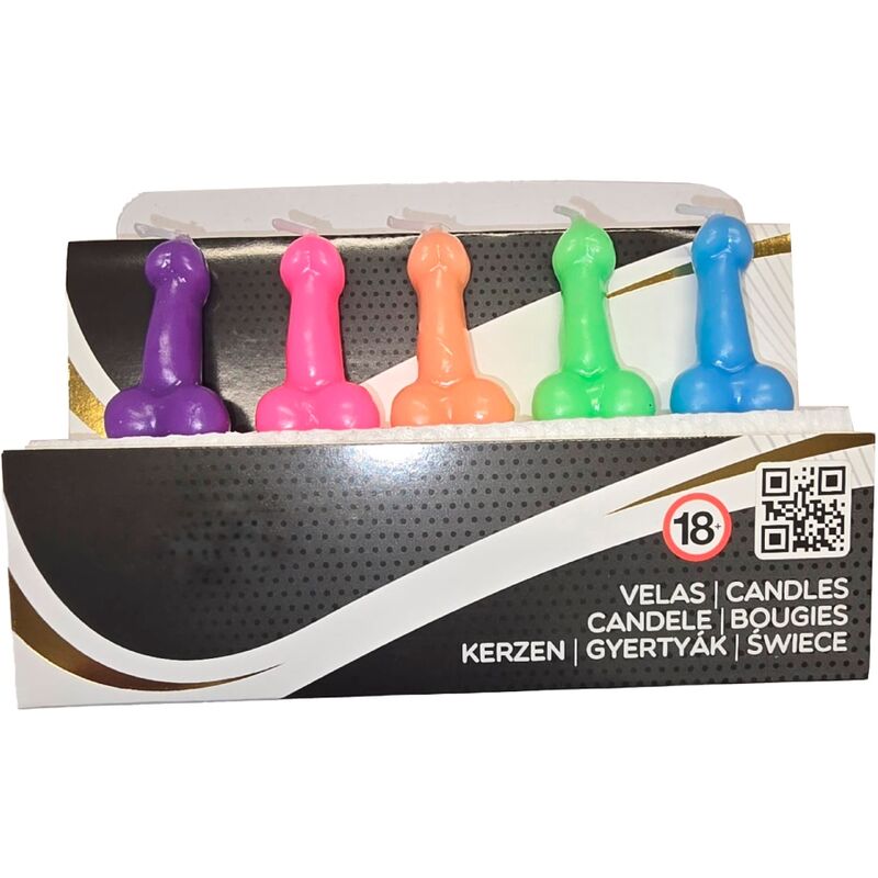 DIABLO PICANTE - BOX OF 5 PENIS-SHAPED CANDLES IN DIFFERENT COLORS - 1