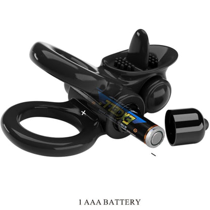 PRETTY LOVE - PASSIONATE RING DOUBLE VIBRATING RING + CLITORIS STIMULATOR BLACK - 1