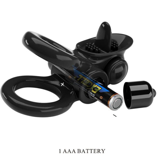 PRETTY LOVE - PASSIONATE RING DOUBLE VIBRATING RING + CLITORIS STIMULATOR BLACK - 1