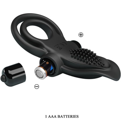 PRETTY LOVE - DOUBLE VIBRATING RING + CLITORAL STIMULATOR 10 VIBRATIONS BLACK