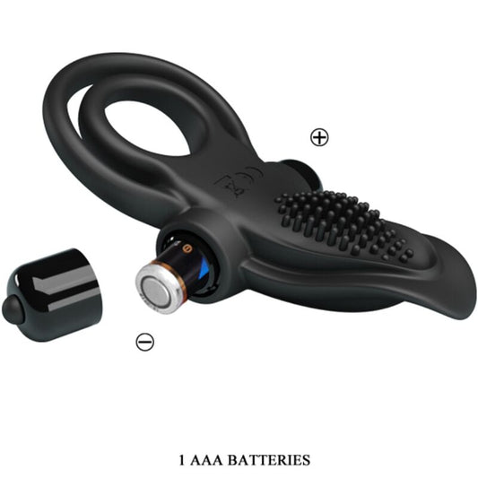 PRETTY LOVE - DOUBLE VIBRATING RING + CLITORAL STIMULATOR 10 VIBRATIONS BLACK