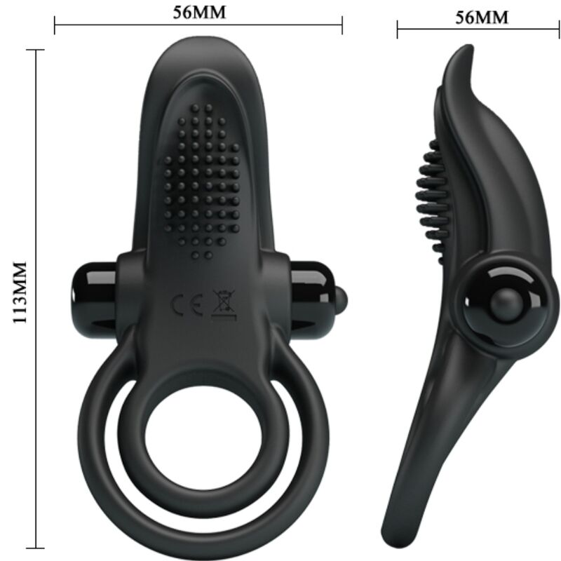 PRETTY LOVE - DOUBLE VIBRATING RING + CLITORAL STIMULATOR 10 VIBRATIONS BLACK