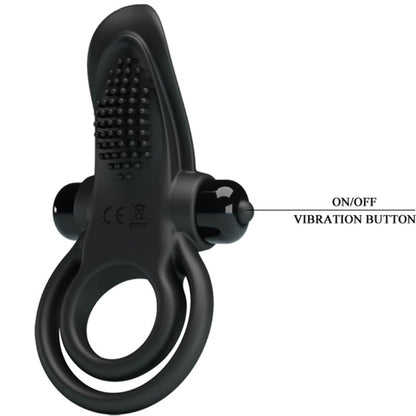 PRETTY LOVE - DOUBLE VIBRATING RING + CLITORAL STIMULATOR 10 VIBRATIONS BLACK