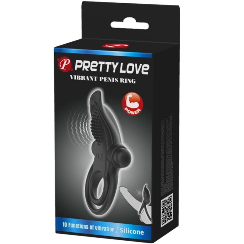 PRETTY LOVE - DOUBLE VIBRATING RING + CLITORAL STIMULATOR 10 VIBRATIONS BLACK
