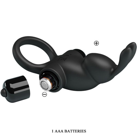 PRETTY LOVE - VIBRATING RING + 10-VIBRATION RABBIT CLITORAL STIMULATOR, BLACK