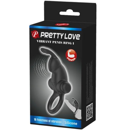 PRETTY LOVE - VIBRATING RING + 10-VIBRATION RABBIT CLITORAL STIMULATOR, BLACK