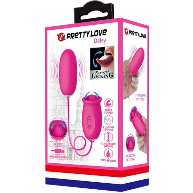 PRETTY LOVE - Daisy-Shaped Vibrating Egg + Clitoral Stimulating Tongue PINK