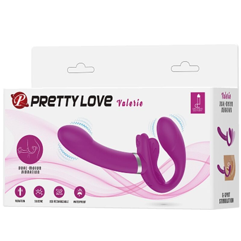 PRETTY LOVE - VALERIE DOUBLE STRAP-ON VIBRATOR 12 VIBRATIONS PURPLE - 5