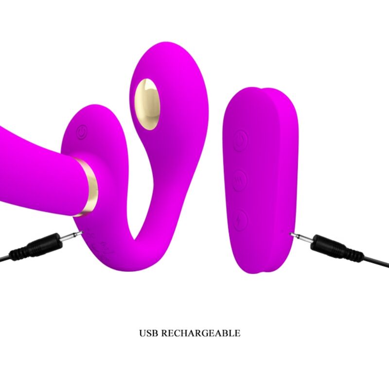 PRETTY LOVE - THUNDERBIRD DOUBLE STRAP-ON VIBRATOR REMOTE CONTROL PURPLE - 1