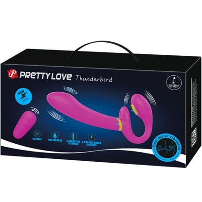 PRETTY LOVE - THUNDERBIRD DOUBLE VIBRATOR WITH STRAP-ON AND REMOTE CONTROL PURPLE