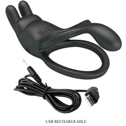 PRETTY LOVE - SETH DOUBLE VIBRATING RING RABBIT 7 VIBRATIONS BLACK - 8