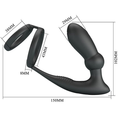 PRETTY LOVE - EMONI PENIS RING + ANAL PLUG 12 VIBRATIONS BLACK - 6