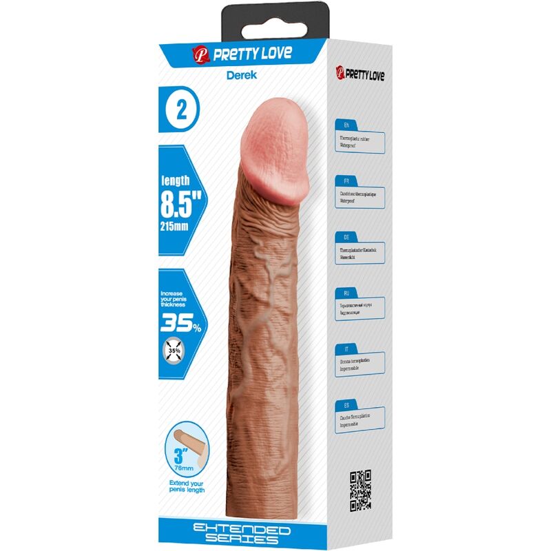 PRETTY LOVE - DEREK PENIS SLEEVE WITH 7.6 CM EXTENSION MULATTO - 2