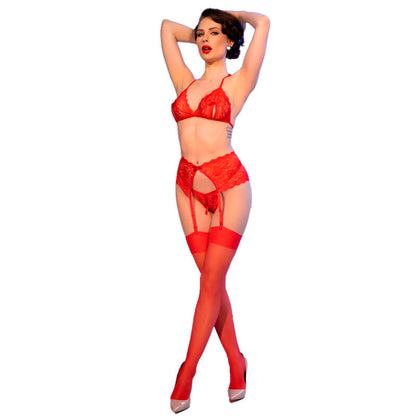 CHILIROSE - CR 4848 RED LACE BRA + THONG + STOCKINGS SET XL - 5