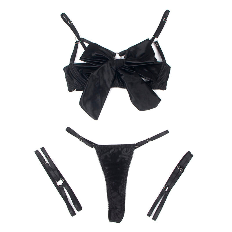SUBBLIME - 955205 ADJUSTABLE BLACK BOW BRA SET L/XL