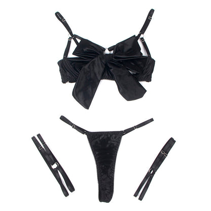 SUBBLIME - 955205 ADJUSTABLE BLACK BOW BRA SET L/XL