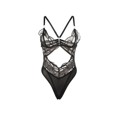 SUBBLIME - 955212 TRANSPARENT BODYSUIT WITH HOLLOWED BLACK LACE S/M