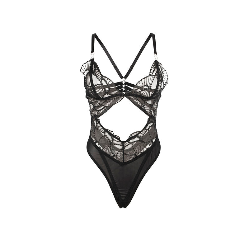 SUBBLIME - 955229 TRANSPARENT BODYSUIT WITH HOLLOW LACE BLACK L/XL - 5