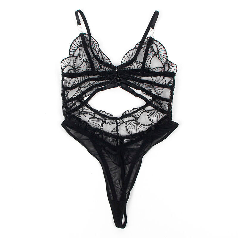 SUBBLIME - 955229 TRANSPARENT BODYSUIT WITH HOLLOWED LACE BLACK L/XL