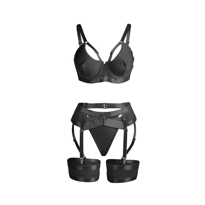 SUBBLIME - 955243 BLACK BONDAGE BRA WITH GARTER SET L/XL - 4