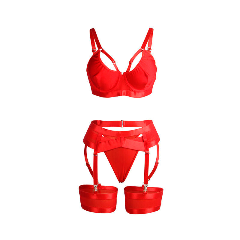 SUBBLIME - 955267 RED BONDAGE BRA WITH GARTER SET L/XL - 4
