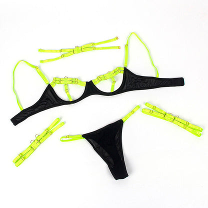 SUBBLIME - 955274 BRA SET WITH NECKLACE AND LEG DETAILS FLUORESCENT GREEN S/M - 7