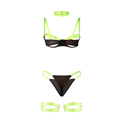 SUBBLIME - 955274 BRA SET WITH NECKLACE AND LEG DETAILS FLUORESCENT GREEN S/M - 6