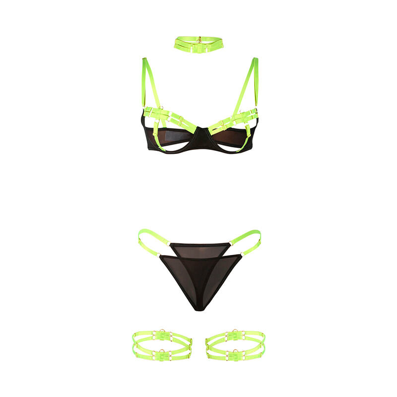 SUBBLIME - 955274 BRA SET WITH NECKLACE AND LEG DETAILS FLUORESCENT GREEN S/M - 5
