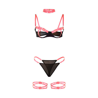 SUBBLIME - 955304 BRA SET WITH NECKLACE AND LEG DETAILS FLUORESCENT PINK L/XL - 5