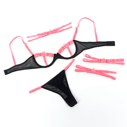 SUBBLIME - 955304 BRA SET WITH NECKLACE AND LEG DETAILS FLUORESCENT PINK L/XL - 7