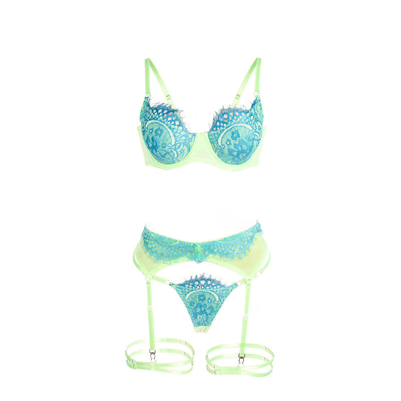 SUBBLIME - 955311 SET OF BRA WITH LACE AND GARTER LINES GREEN AND BLUE S/M - 7