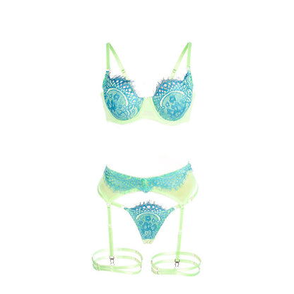 SUBBLIME - 955311 SET OF BRA WITH LACE AND GARTER LINES GREEN AND BLUE S/M - 7