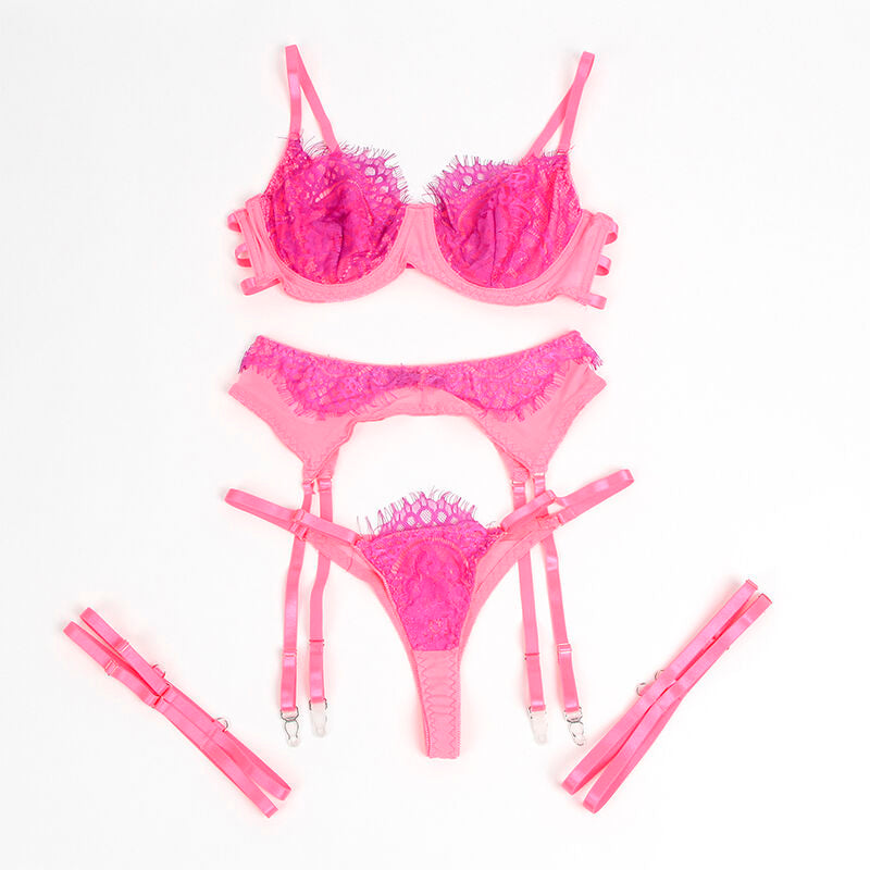 SUBBLIME - 955359 SET OF BRA WITH LACE AND GARTER LINKS PINK AND PURPLE S/M - 3