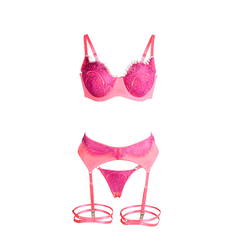 SUBBLIME - 955359 SET OF BRA WITH LACE AND GARTER LINKS PINK AND PURPLE S/M - 2