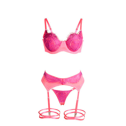 SUBBLIME - 955366 BRA SET WITH LACE AND GARTER LINES PINK AND PURPLE L/XL - 6