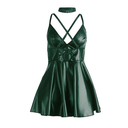 SUBBLIME - 955434 GREEN LEATHER STRAPS DRESS S/M