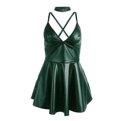 SUBBLIME - 955434 GREEN LEATHER STRAPS DRESS S/M