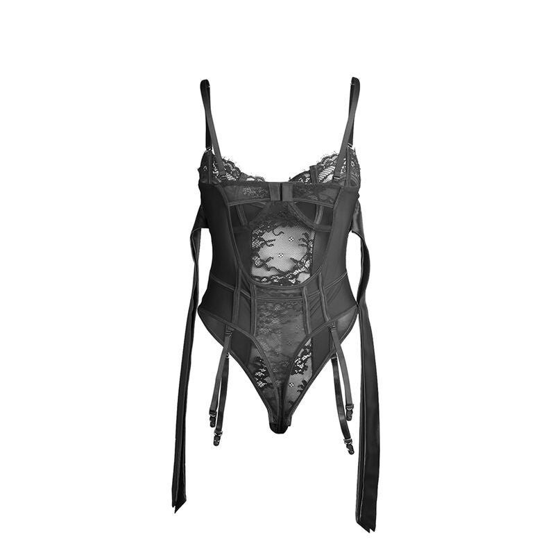 SUBBLIME - 955496 LACE BODYSUIT WITH BOWS AND GARTERS BLACK S/M - 5