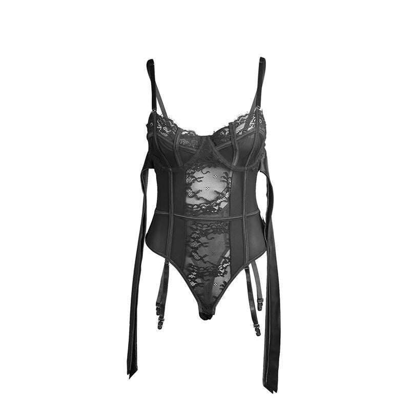 SUBBLIME - 955496 LACE BODYSUIT WITH BOWS AND GARTERS BLACK S/M - 4