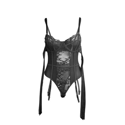 SUBBLIME - 955496 LACE BODYSUIT WITH BOWS AND GARTERS BLACK S/M - 4