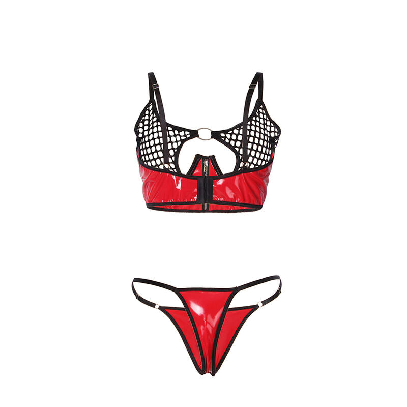 SUBBLIME - 955533 RED PATENT LEATHER MESH ZIPPER BRA SET S/M - 7